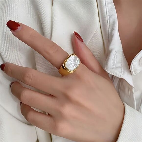 18K Gold Plated Minimalist Retro Style Statement Gold Statement Band Ring Gift - Picture 1 of 7